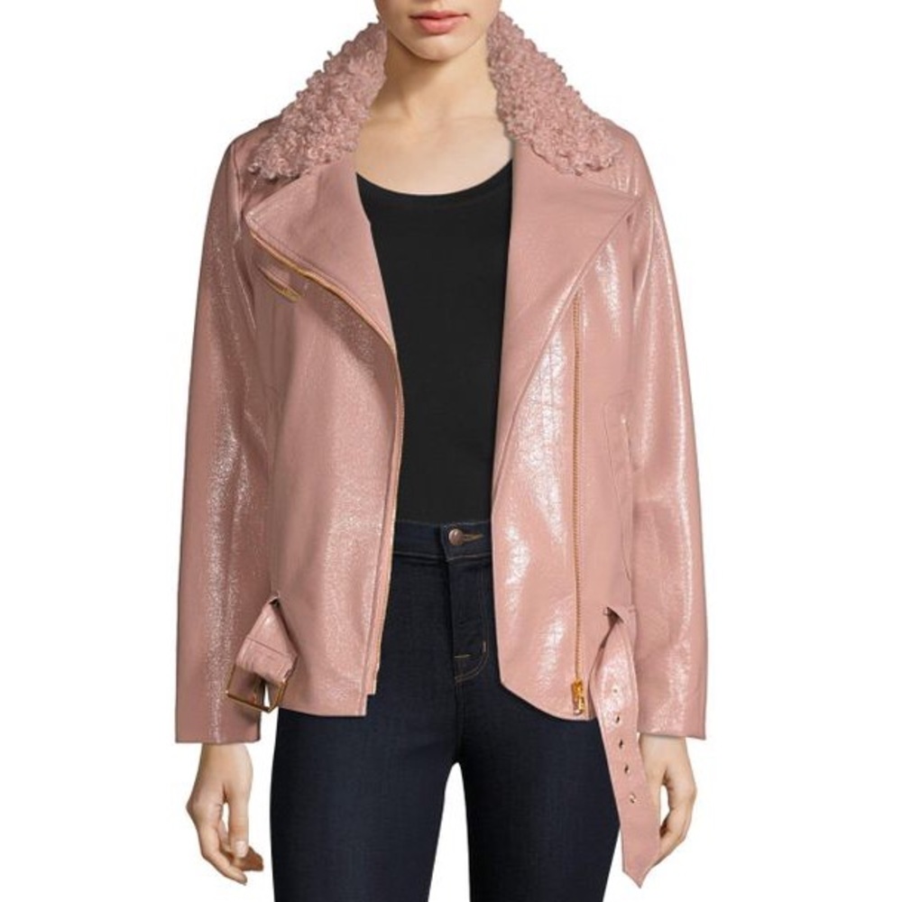 MILLY Crinkle Faux Shearling & Faux Leather Jacket